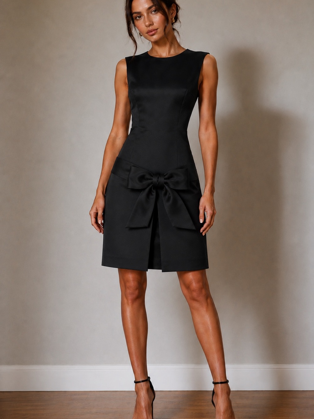 Silk Satin Black Sleeveless Form Fitting Dress Hugs the Body’s Natural Curves